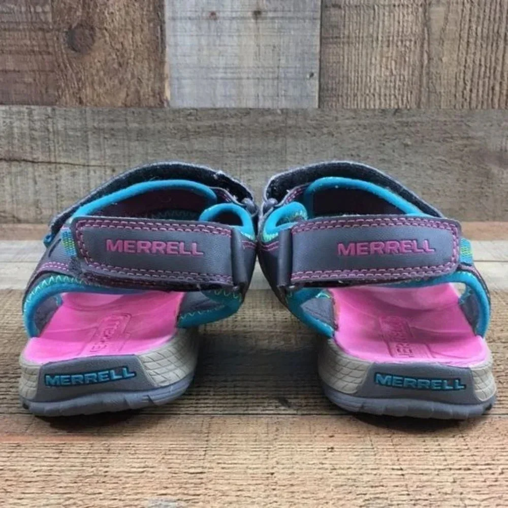 Merrell Gray Turquoise Leather Panther Sandals Unisex Boys Girls 6M‎